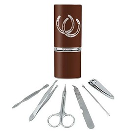 Horseshoe Lucky Double Cowboy Brown Stainless Steel Manicure Pedicure Grooming Beauty Care Travel Kit