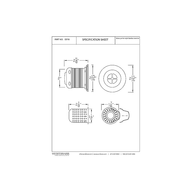 Westbrass Junior Basket Style Bar Sink Strainer, Polished Brass, D218-01