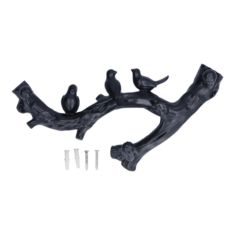 Decorative Hook Black Bird Branch Shape Three Dimensional Wall Mounted