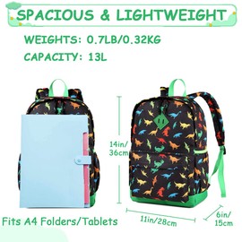 VASCHY Toddler Backpacks Kids, Lightweight Water Resistant Daycare Preschool Backpack for Children Boys and Girls w Chest Strap Dino