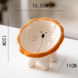 Busnos Katzennapf Erhöht Futternapf Katze Hund Fressnapf 15.5x16x12 cm Keramik Wassernapf Löwenform Napf Trinknapf Cat Bowl Katzen und Kleiner Hund Zubehör Essen Teller Futterstation