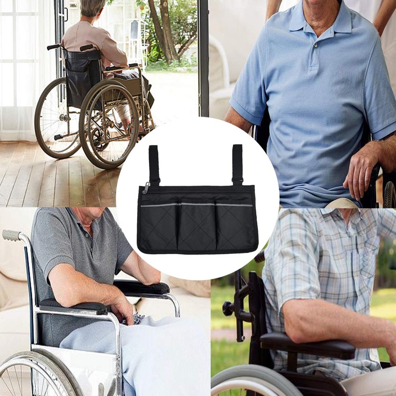 Wheelchair Side Bag, Waterproof Wheelchair Armrest Pouch Bag Organizer Pocket