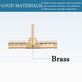 QUARKZMAN 8 x 4 x 8 mm T-shaped brass hose fittings reducer x 1 piece 3-way connector gold tone for hose connection