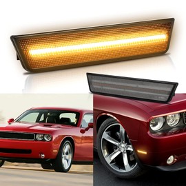 Xotic Tech 2pcs LED Smoked Front Bumper Side Marker Light Lamps OE Fit Compatible with Dodge Challenger 2008-2014 Charger 2011-2014, 30-SMD Amber (Part# 68043394AA 68043395AA)
