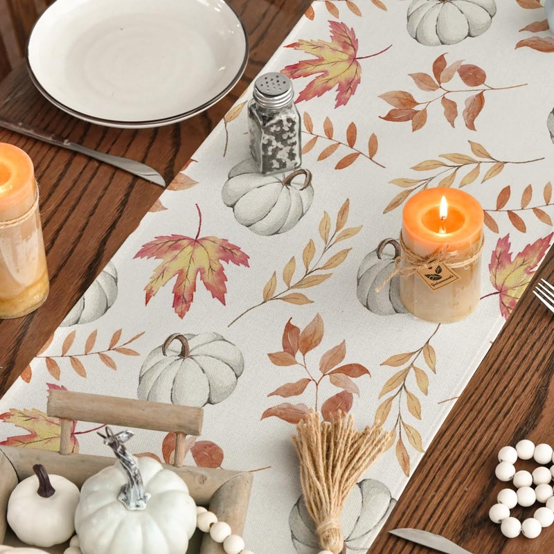 Artoid Mode Orange Pumpkins Maple Leaves Autumn Table Runner, Seasonal