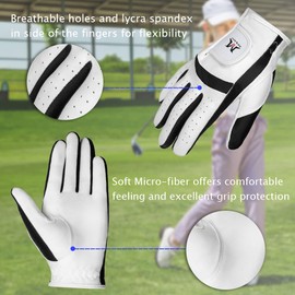 MAZEL Kids Golf Gloves for Youth Toddler Boys Girls, Right & Left Hand (1 Pair) Mircofiber Breathable Junior Golf Gloves, White Red Pink Blue Black Stars Color,Age 2-8 (M, White)