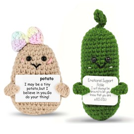 WHENZOO Emotional Support Pickle & Funny Bowknot Potato, 2PCS Pocket Hug Dolls Set with Positive Cards, Cute Knitted Desktop Decor, Good Luck Gifts for Adults Kids Friends Colleagues Graduation