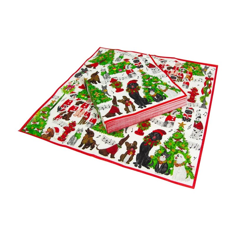 Caspari Caroling Pets Paper Luncheon Napkins - 20 Per Package