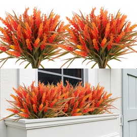 RECUTMS Artificial Fall Mums Flowers Plants Outdoors, Faux Plastic Shrubs Fake Greenery UV Resistant for Garden Patio Decor Window Box Office Hanging Planter Pathway Front Porch(Samlon)