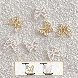 20 Pcs Butterfly Nail Parts Butterfly Nail Charms Gel Nail 3D 3D Butterfly Parts Nail Art Handmade Butterfly Shape Nail Rhinestone for Nail Resin Decoration Gold Silver