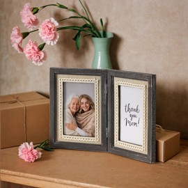 Afuly 10x15 Bilderrahmen Holz Rustikal Braun Vintage Doppelt für 2 Bilder Collage Shabby Massivholz Fotorahmen Deko für Wand- oder Tisch Hochzeit Geburtstag Geschenke für Mama Oma