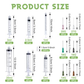 Pack of 24 Multifunctional Plastic Syringes, Industrial Transparent Plastic Syringe, Syringe Set with Blunt Needles Caps, Reusable Syringe for Liquid Measurement, Pet Feeding