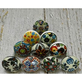 ARTISNO 10pcs Handmade Ceramic Kitchen Cabinet Door Handles Floral Pull Handles
