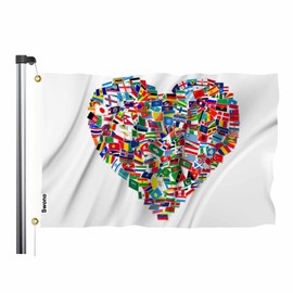 Swono World Flags Set - Peace Love Heart International Global Country Outdoor Garden Indoor Home Decor Standing Farm Banner 3x5ft