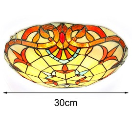 YIYIBYUS Tiffany Style Flush Mount Ceiling Light, 12X6inch Vintage Style Ceiling Lamp in Glass Material,Victorian Close to Ceiling Light Fixtures for Living Room Lighting,Bedroom Lighting