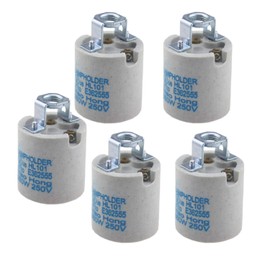 Rextin 5pcs Ceramic Standard Medimun Screw Base Socket E26 E27 Bulb Holders Without Wire for Hot Halogen Bulb (E26 C NO Wires 5pcs)