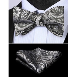 HISDERN Bowties Mens Self Tie Paisley Bow Ties for Men Pocket Square Set Green Classic Business Formal Tuxedo Men's Bowtie Handkerchief for Wedding Party