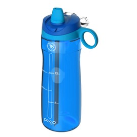 Pogo BPA-Free Plastic Water Bottle with Soft Straw Lid, 18oz. (Blue)