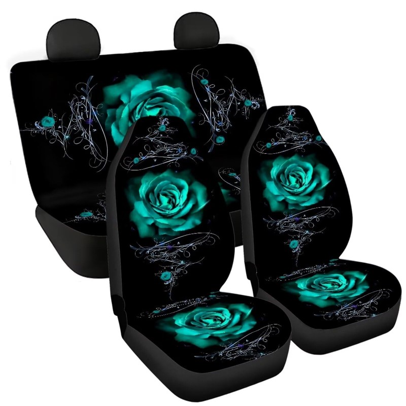 Howilath Teal Green Rose 4 Pieces Car Seat Covers Full