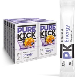 Pure Kick Energy Singles To Go Drink Mix, Mango Acai, Includes 12 Boxes with 6 Packets in each Box, 72 Total Packets