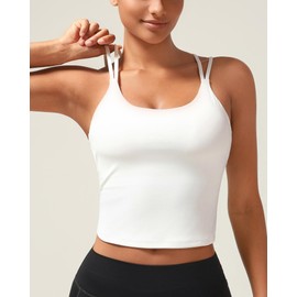 RUNNING GIRL Sports Bras for Women, High Impact Running Strappy Sports Bra Workout Crop Tops with Built in Bras(BX3031 White L)