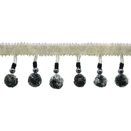 3" Long (7.5cm) Marrakesh Collection Glass Beaded Tassel Fringe Trim with Pompom Ball (PPFRWB), Anchor Grey Multicolor #VL10 (Light Grey, Slate Blue, Pure Black) 3 Yards (9 ft/2.5m)
