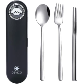 DEVICO Travel Utensils with Case Cute, Reusable Silverware for Lunch, Portable Cutlery Set, 18/8 Stainless Steel Fork Spoon Chopsticks in Cartoon Case, Dishwasher Safe