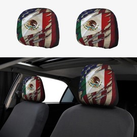 KOSUES Proud Mexican American Eagle Flag Mexican Roots Car Headrest Covers 2 Pack Car Seat Head Rest Cover Auto Elastic Seat Coverings Vehicle Interior Accessories Protector Fit Most Cars Sedan SUV