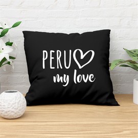 Huuraa Cushion Peru My Love Decorative Cushion Cover 40 x 40 cm Black for All Fans of Machu Picchu Gift Idea for Friends and Family