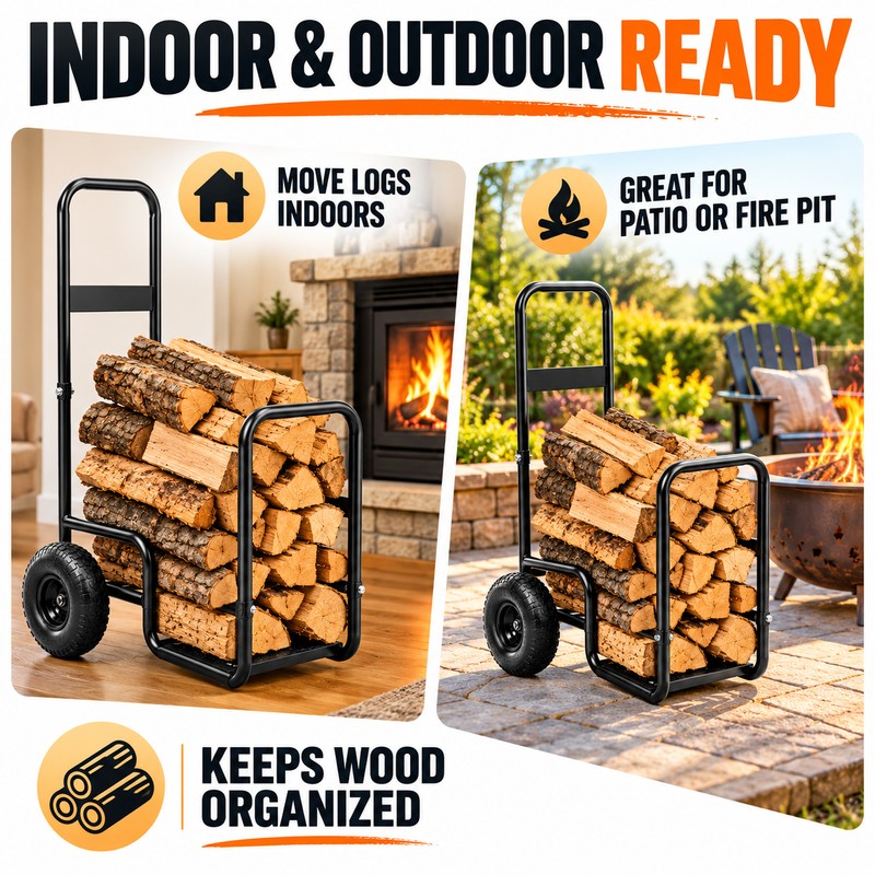 Heavy Duty Firewood Log Cart with Wheels, 250 lb Capacity