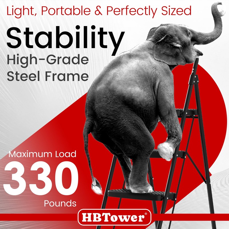 HBTower 4 Step Ladder, Step Stool Foldable with Wide Anti-Slip