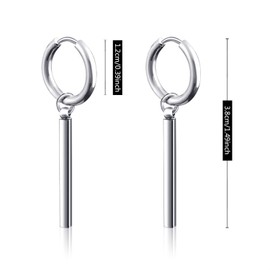 KVANU Punk Stainless Steel Long Bar Small Huggie Hoop Earrings Dangle Drop Ear Earrings for Women Men (Silver)