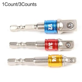 Hex Shank Drill Adapter, 1/4" 3/8" 1/2" Drill Chuck Adapter, Extension Rod for Electric Nut Driver & Impact Drill, Perfect for Various Screw Operations:_Multicolor_1Count (3/8"socket)