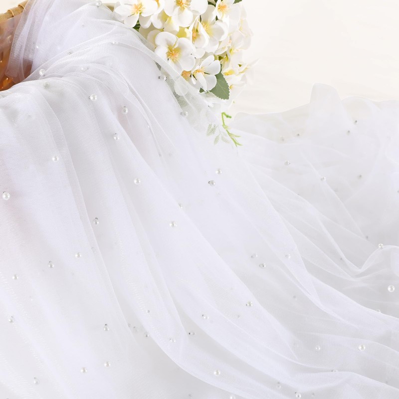 White Tulle Fabric 4 Yards Pearl Beaded Tulle by The