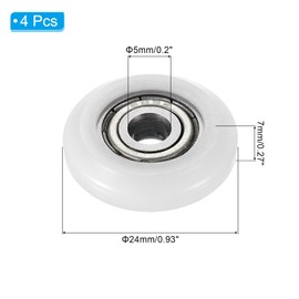 PATIKIL Nylon Pulley Wheel, 7x24x5mm 4 Pcs Ball Bearing Guide Roller Idler Pulley for Furniture Hardware Accessories and Sliding Door Window, White
