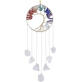 KYEYGWO 7 Chakra Tree of Life Hanging with Rock Crystal Tumbled Stones, Healing Crystal Hanging Ornament, Handmade Stone Wind Chime, Dream Catcher, Hanging Decoration for Home, Office, Wedding