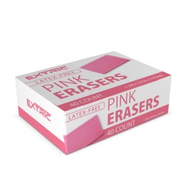 Pink Erasers, 40 Count, Latex Free Eraser for Kids, Square Eraser, Erasers Bulk for School Supplies, Art, and Office Use