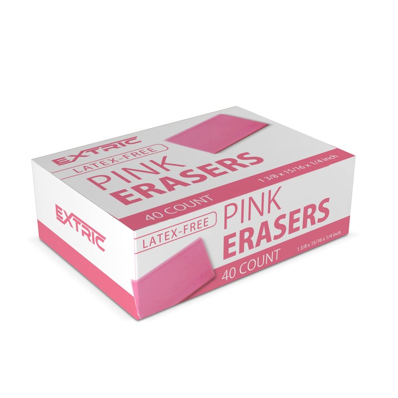Pink Erasers, 40 Count, Latex Free Eraser for Kids, Square