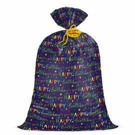 Loveinside 56" Large Birthday Plastic Gift Bag - 142.3 x 91.5 cm - Colorful Happy Birthday Lettering and Stars Design