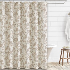 WOUVMA Extra Long Beige Shower Curtain Floral Cotton Linen Cottagecore Shower Curtain for Bathroom 84" L x 72" W