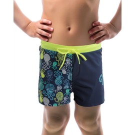 SWAUSWAUK Boys Swimming Trunks with Inner Lining 3-12 Years Adjustable Waistband Summer, Navy Blue+Octopus, Ages 9 - 10