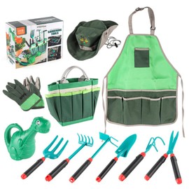 11Pcs Kids Gardening Tools Set Includes Tote Bag Spade Rake Fork Apron Gloves Watering Can Outdoor Toys Gift for Boys Girls