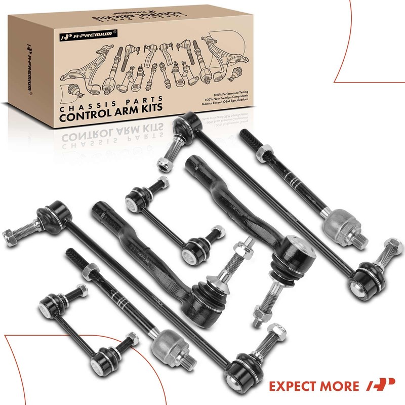 A-Premium Set of 8, Front Inner Outer Tie Rod End,