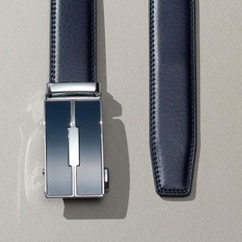 YEHMAN Men's Ratchet Automatic Leather Belt without Holes with Automatic Clasp 3 cm Width Adjustable Size for Men, 505 Navy Blue