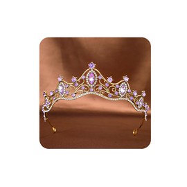 Rannyrena Crystal Wedding Tiaras and Crowns for Women Sparkling Rhinestone Bridal Queen Crown Princess Headpiece Hair Accessories for Birthday Pageant Party Prom (Gold-purple)