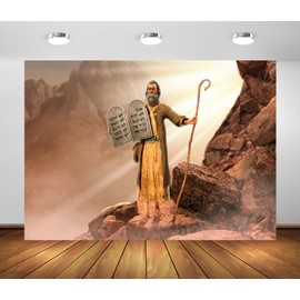 Loccor 5x3ft Fabric Moses Holding Ten Commandments Tablets Backdrop Moses Coming Down Mount Sinai Bible Story Background Judaism Catholic Christian Church Religion Belief Photo Studio Props