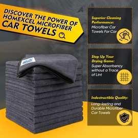 HOMEXCEL HOMEXCEL Grey Microfiber Cleaning Cloths 12 Pack, 12.5 x 12.5 inch Microfiber Towel for Cars, Ultra Absorbent Car Washing Cloth, Lint Free Streak Free Cleaning Rags for Car, Kitchen, and Window