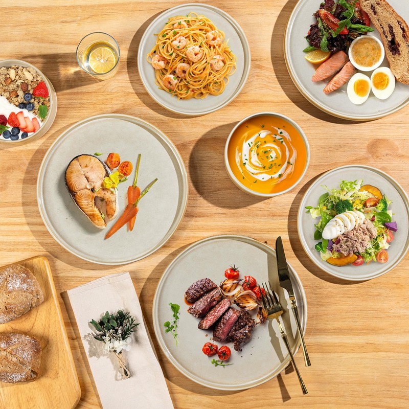 AmorArc Ceramic Dinnerware Sets, Handmade Reactive Glaze Stoneware Plates and