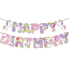 Happy Birthday Banner, Unicorn Birthday Banner Garland Birthday Colourful for Adults and Children Birthday Party Decoration