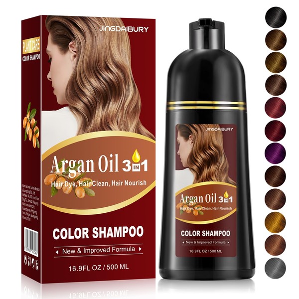 Light Brown Hair Dye Shampoo with Argan Oil, 3-in-1 Long-Lasting